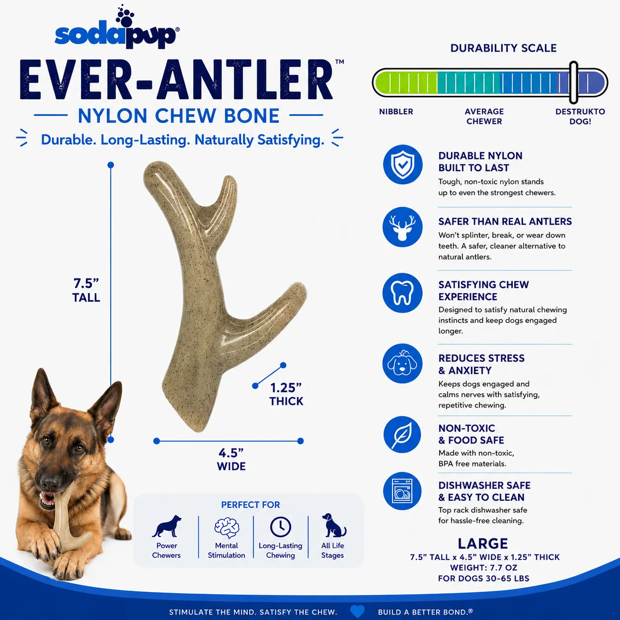 SodaPup Ever Antler tuggben brun extra tålig