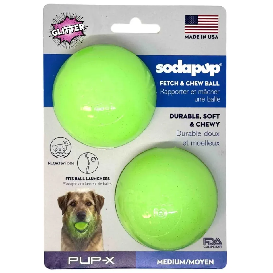 SodaPup Glitter apportboll grön 2-pack mjuk