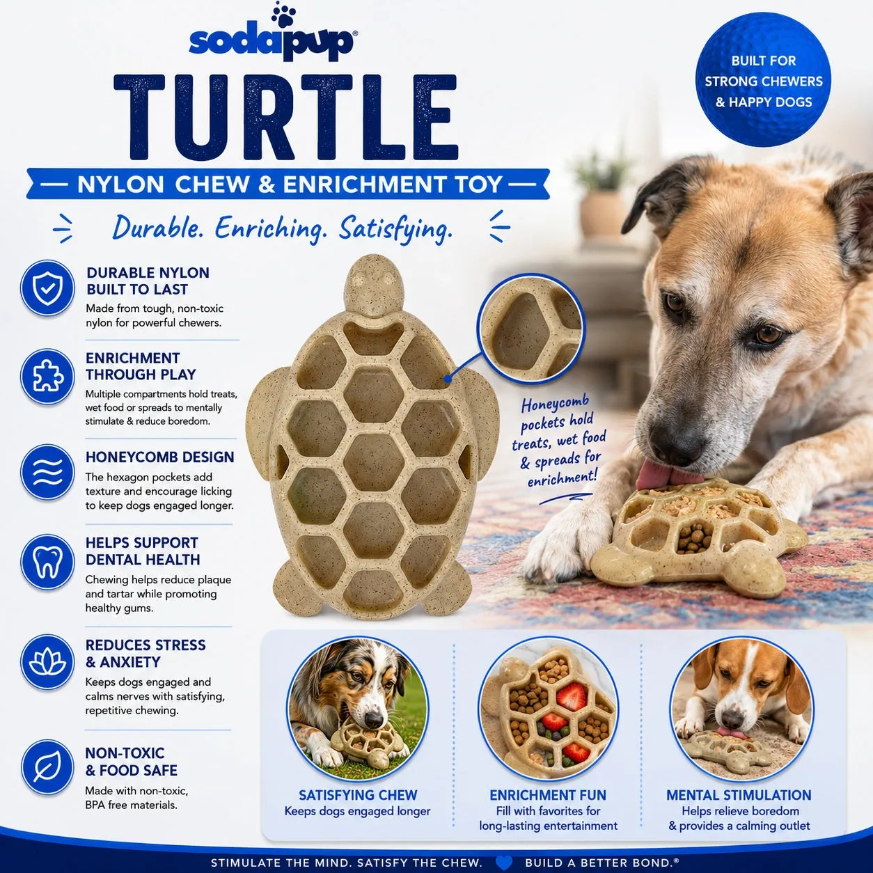 SodaPup Turtle Nylon tuggleksak hund brun sköldpadda