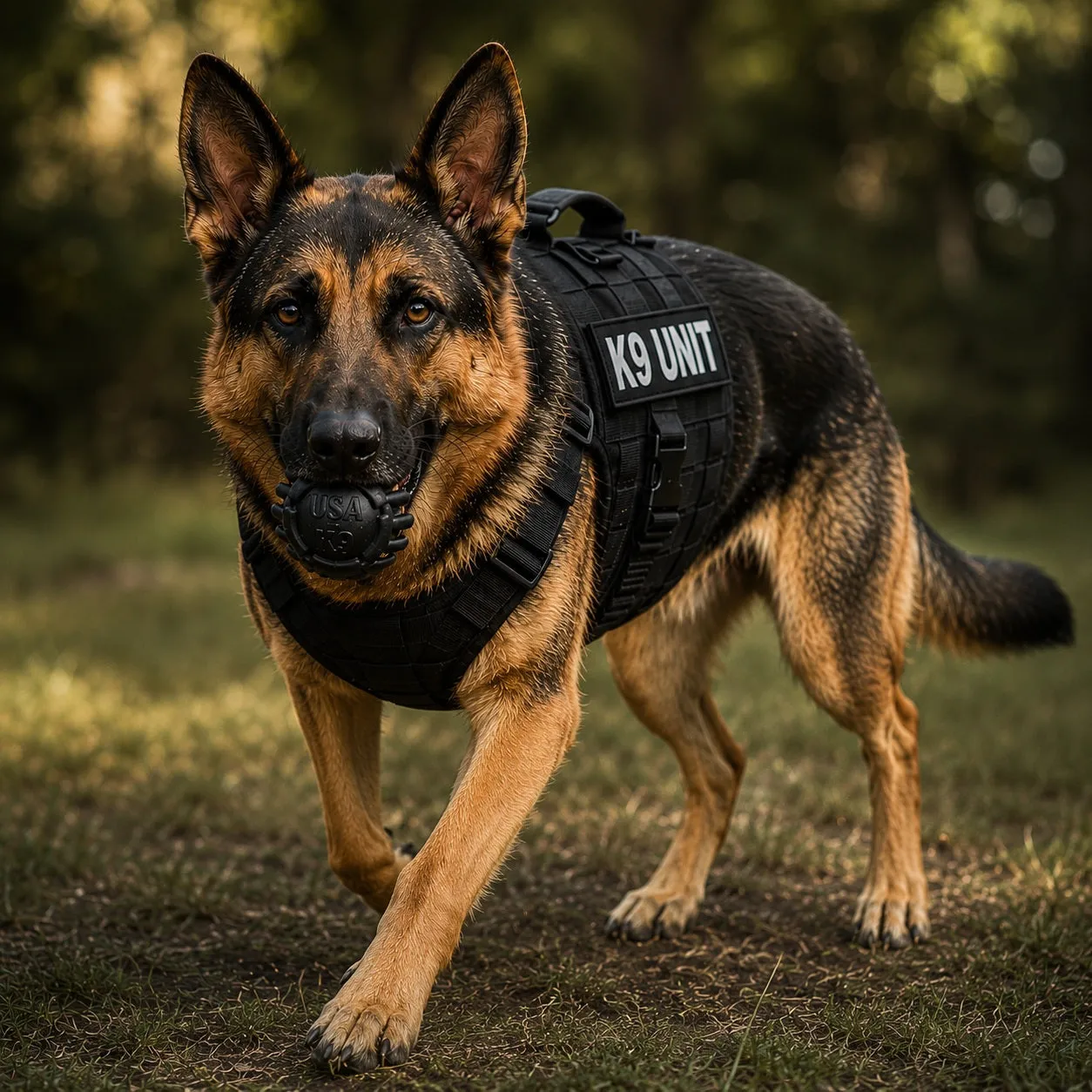 USA-K9 Stars and Stripes Large boll svart hårt gummi