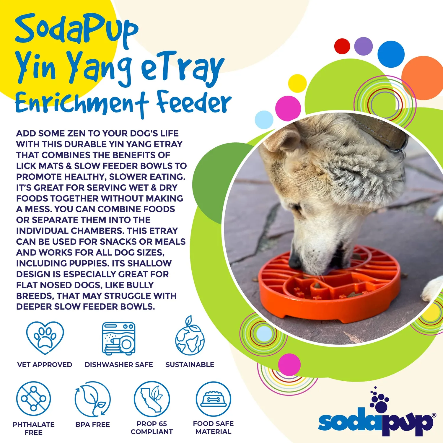 SodaPup Sun and Moon eTray slickmatta hund orange yin yang