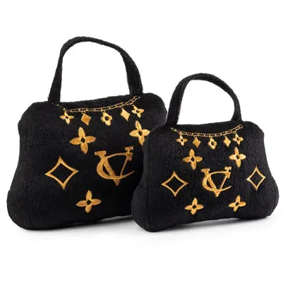 Dog Diggin Designs Chewy Vuiton Noir Purse Crown of Gold hundleksak petite