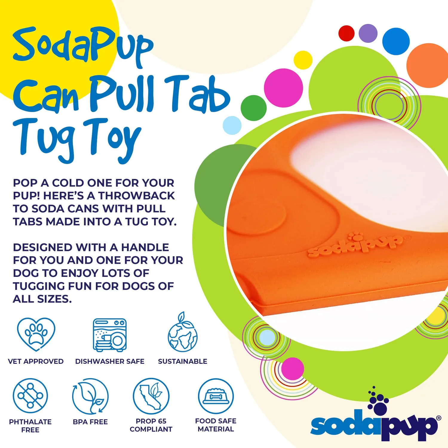 SodaPup Pop Top Tug Toy dragleksak naturgummi kraftig