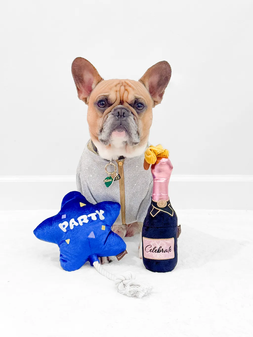 P.L.A.Y. Puppin' Champagne hundleksak med pip och dragsnöre
