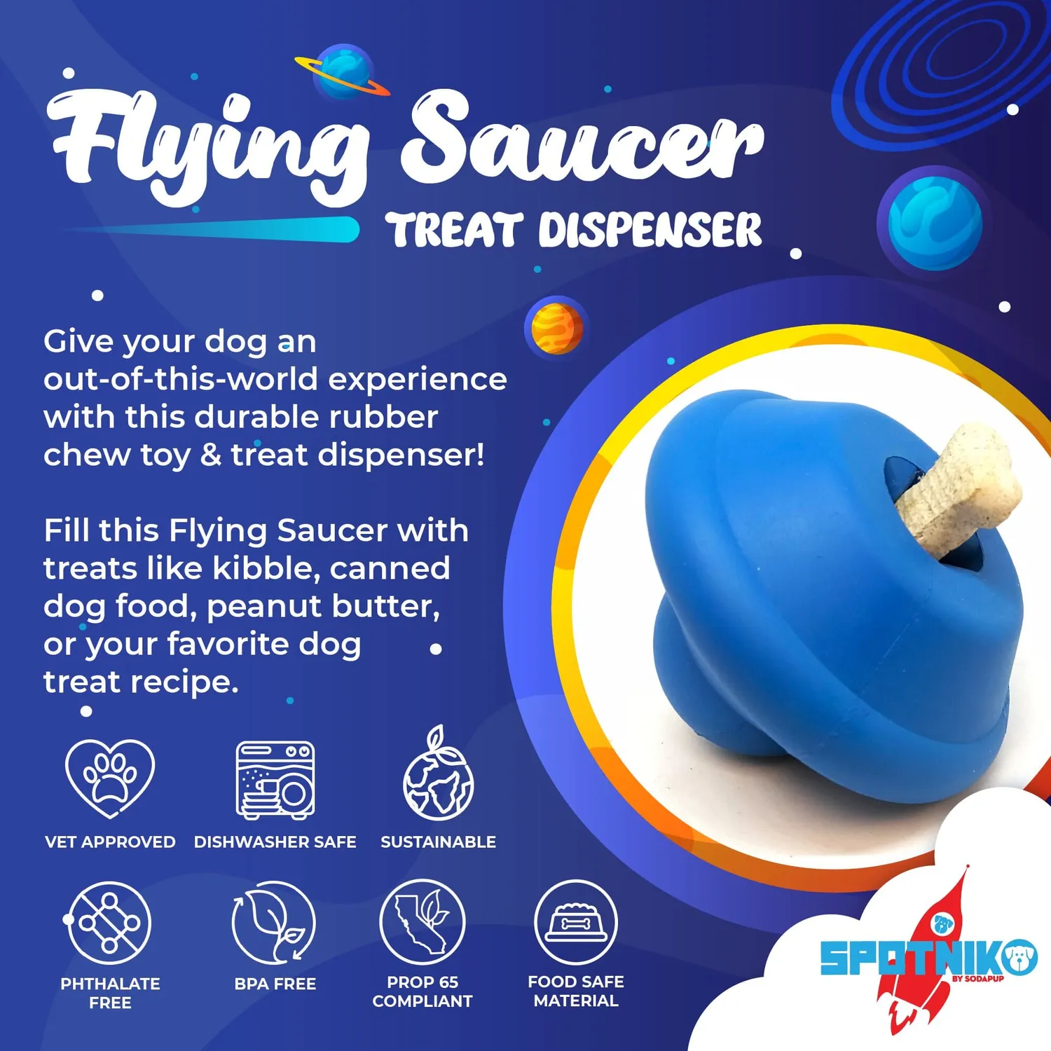 SodaPup Flying Saucer Large hundleksak blå gummi