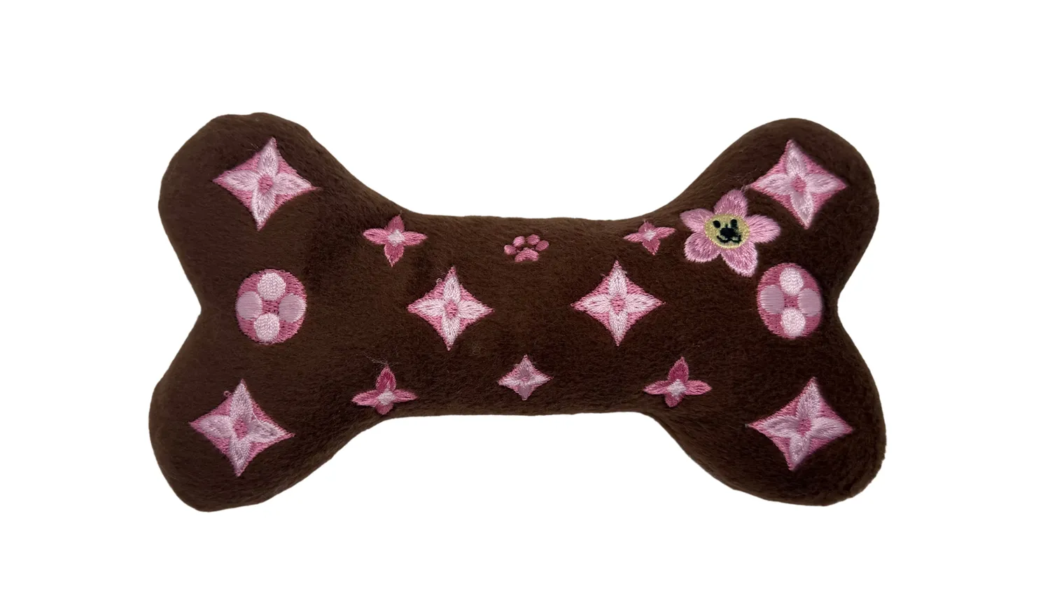 Dog Diggin Designs Chewy Vuiton Brown Blossom Bone hundleksak ben mjuk