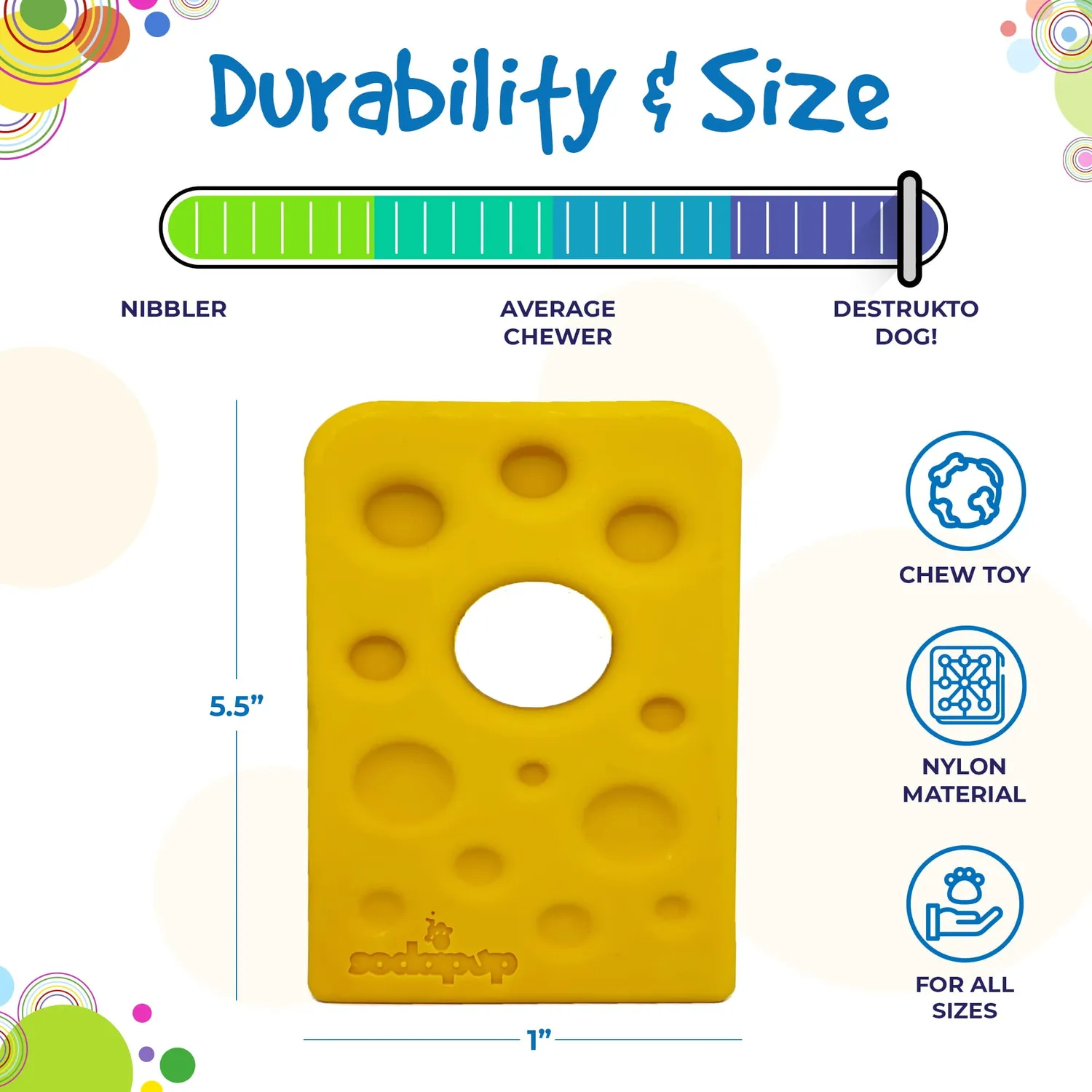SodaPup Swiss Cheese Wedge tuggleksak nylon gul