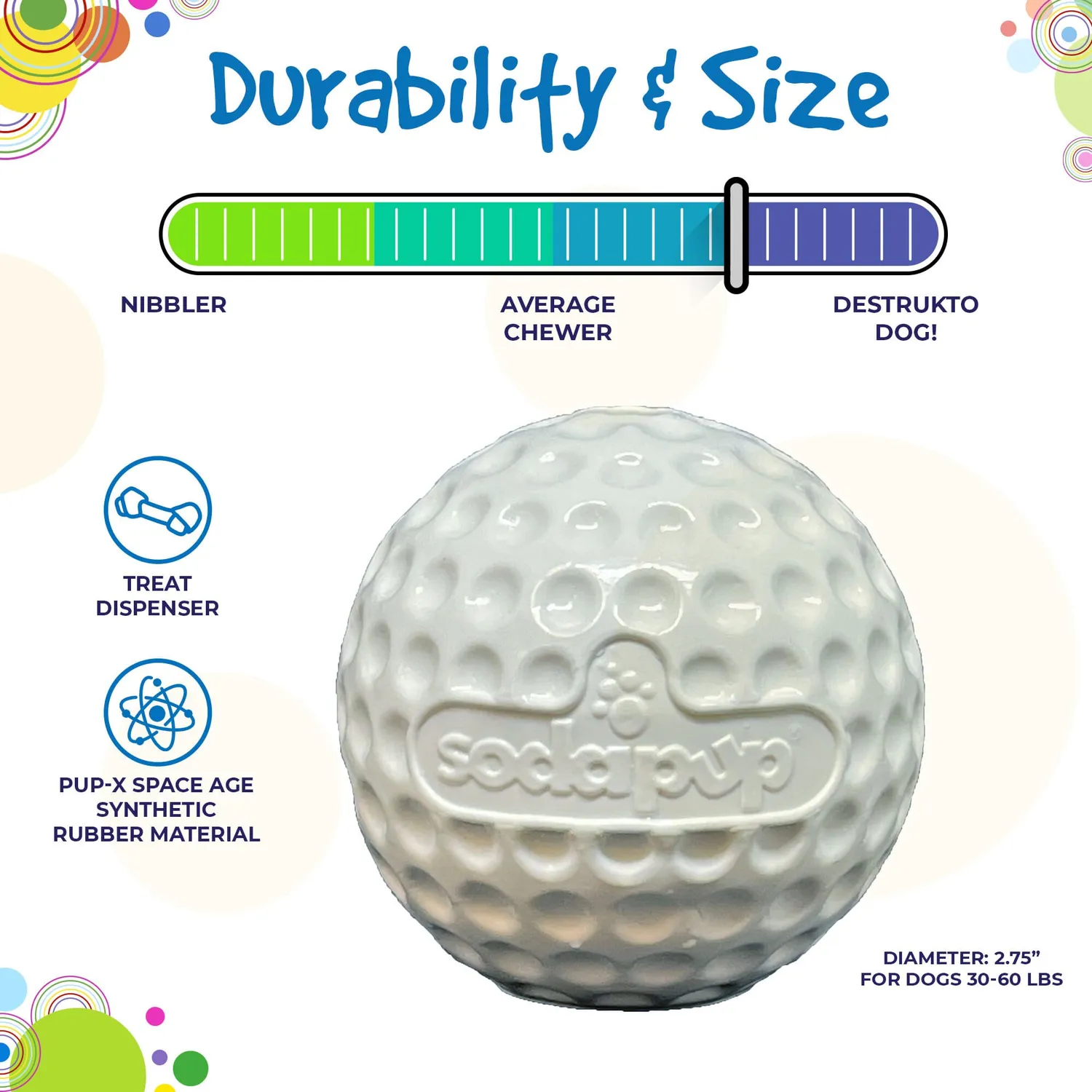 SodaPup Golf Ball apportboll gummi vit flytande