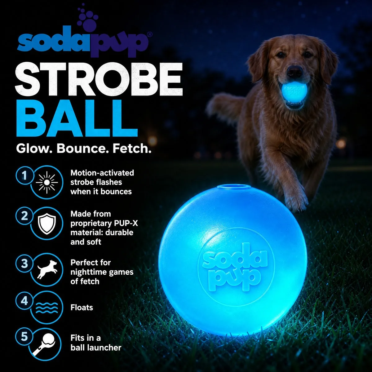 SodaPup Strobe Ball hundboll med ljus flytande