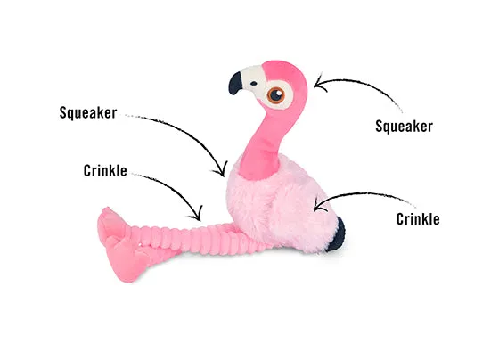 P.L.A.Y. Fetching Flock Flora the Flamingo hundleksak stor rosa med pip