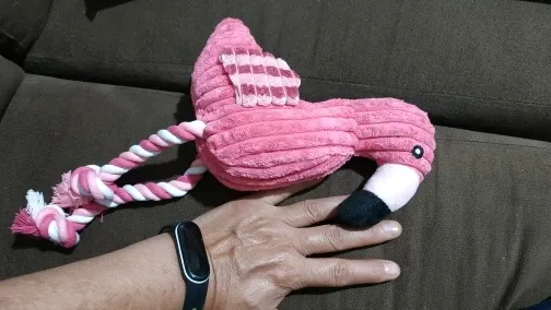 Pawtato Flamingo dragleksak plysch 34 cm med pip och rep