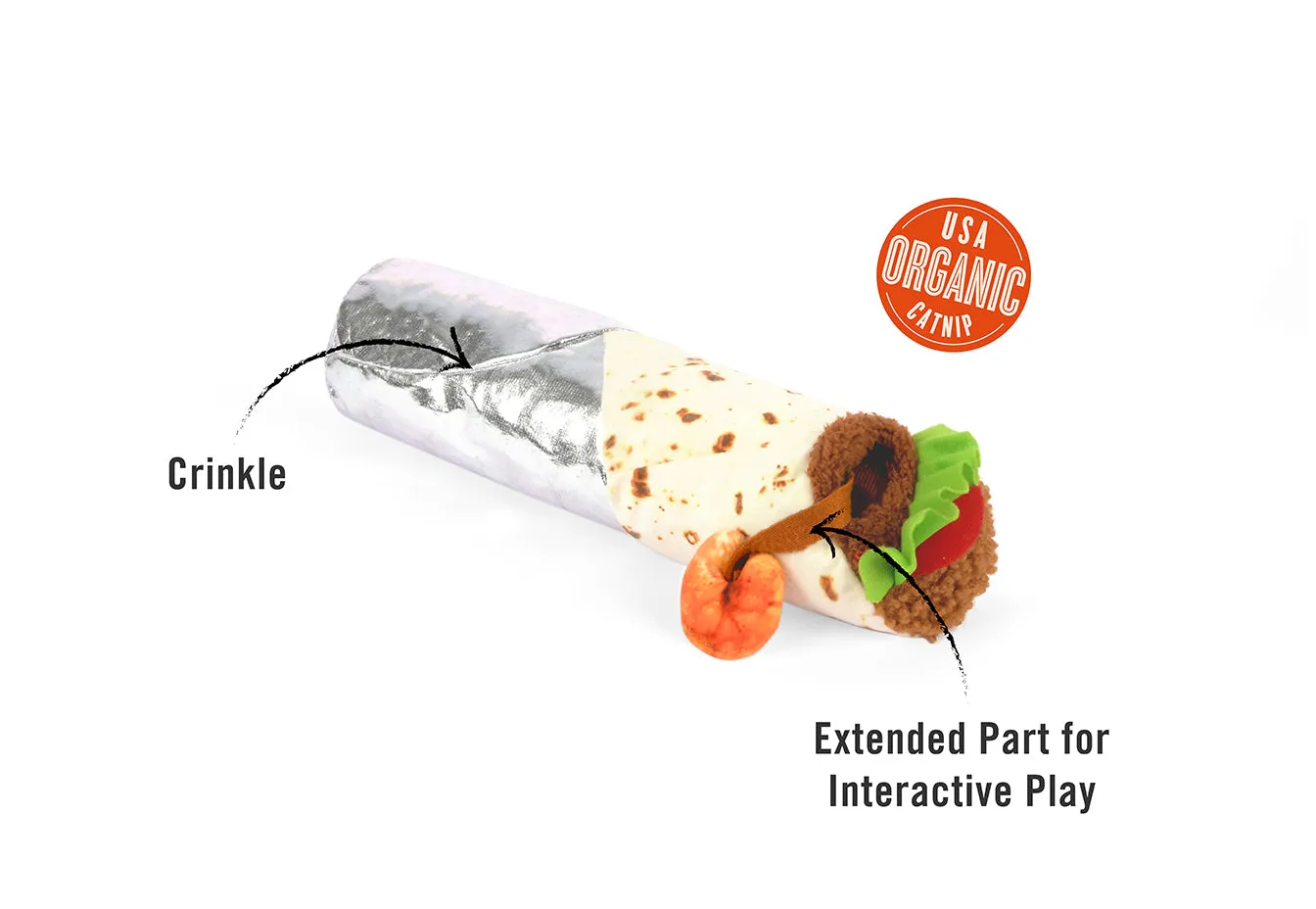 P.L.A.Y. Feline Frenzy Shrimp Purrito kattleksak kicker med kattmynta