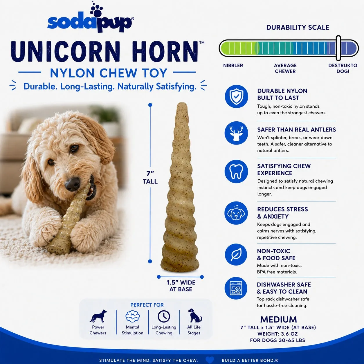 SodaPup Unicorn Horn tuggleksak nylon rosa