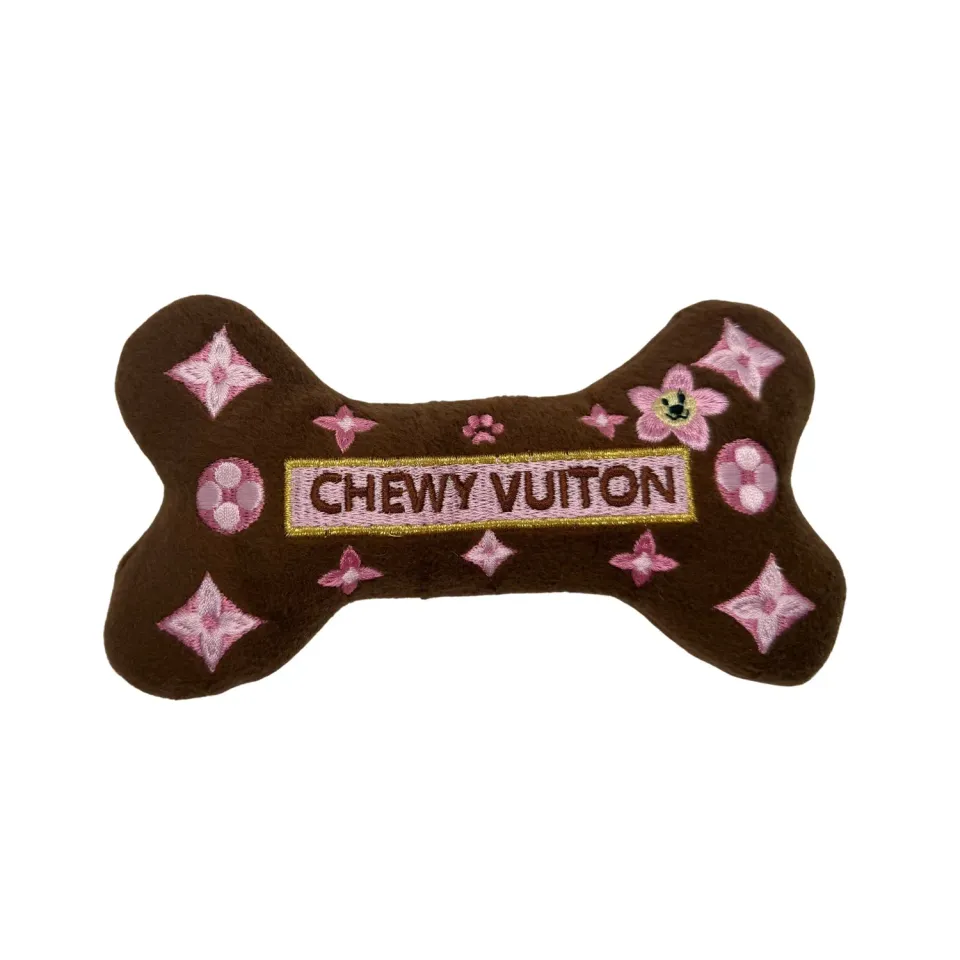 Dog Diggin Designs Chewy Vuiton Brown Blossom Bone hundleksak ben mjuk