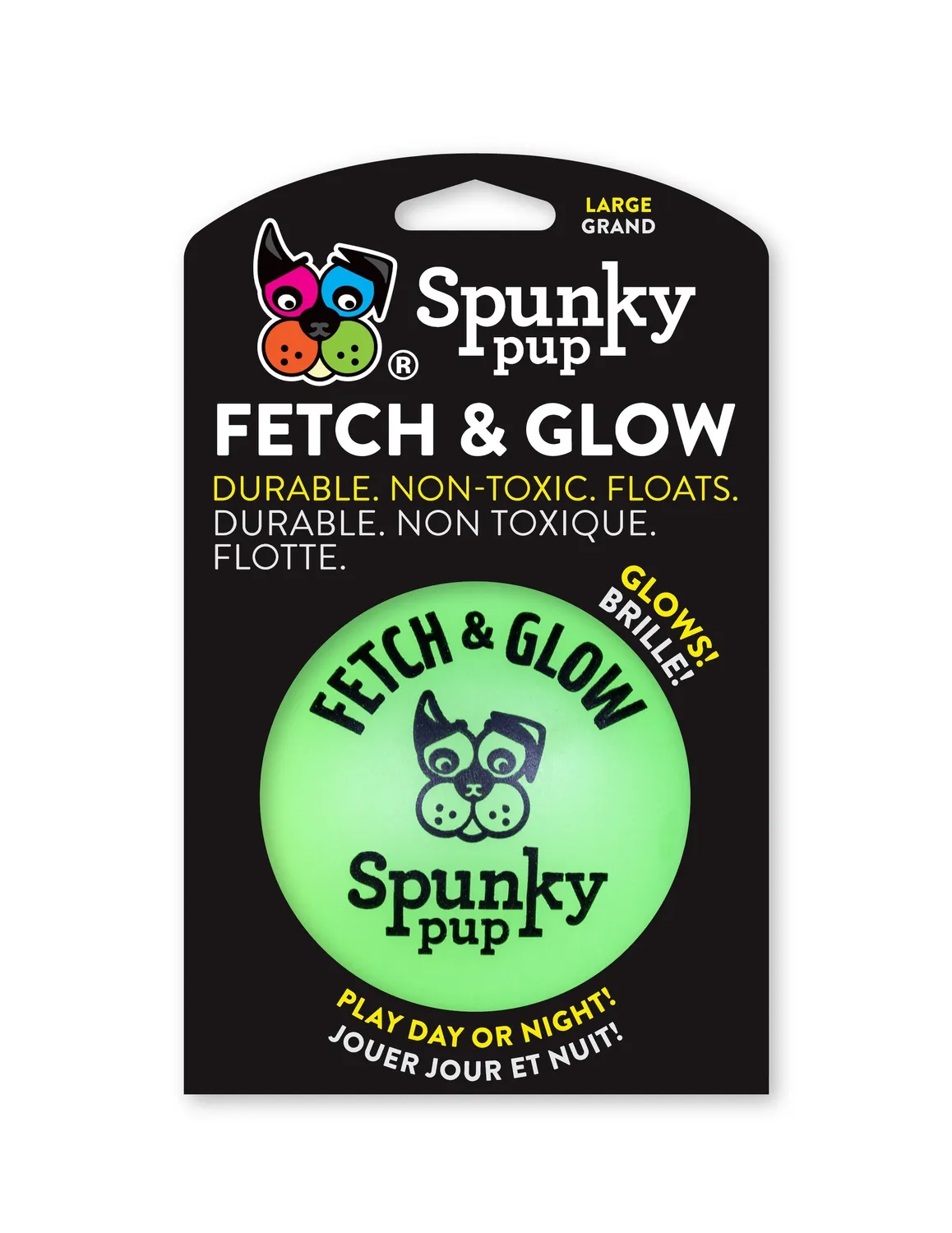 Spunky Pup Fetch & Glow hundboll medium självlysande