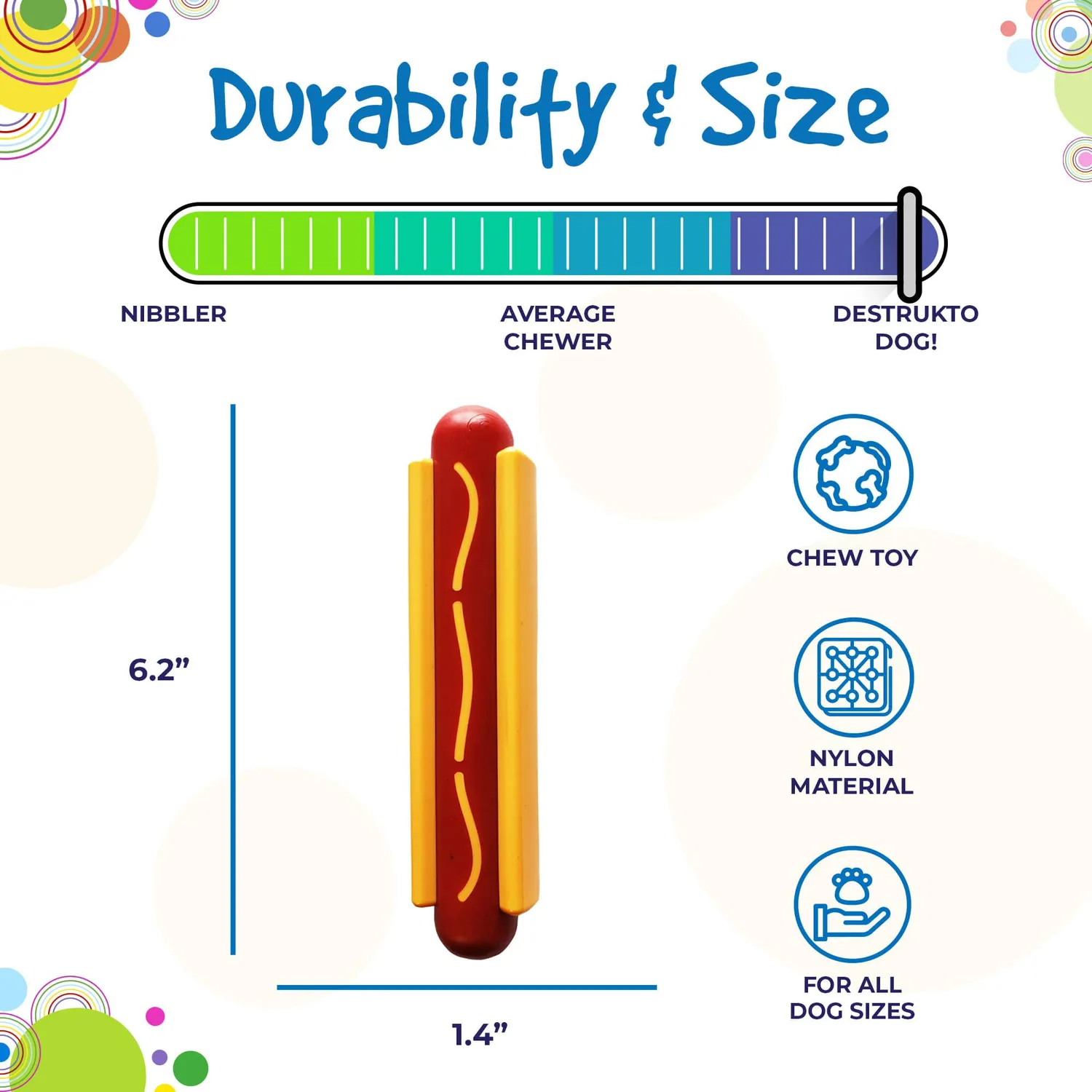 SodaPup Hot Dog nylon tuggleksak för starka tuggare