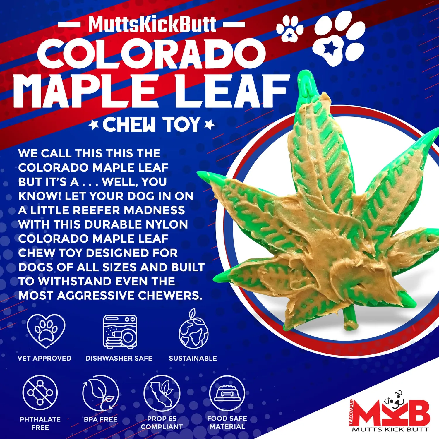 SodaPup Colorado Maple Leaf nylon tuggleksak grön