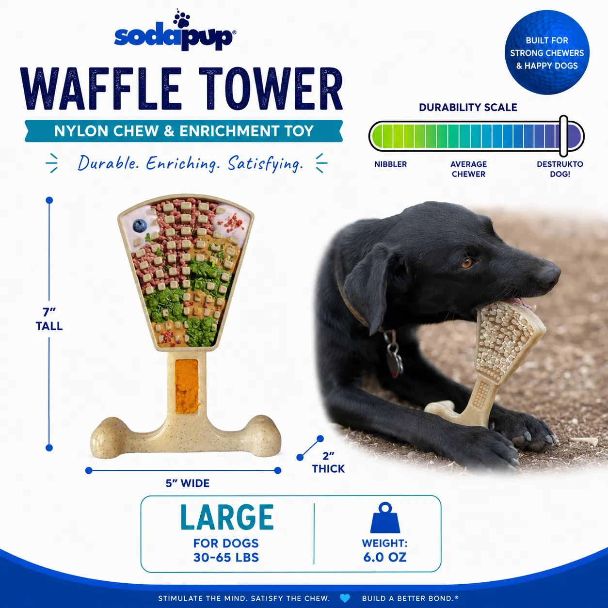 SodaPup Waffle Tower eChew tuggleksak nylon brun slitstark