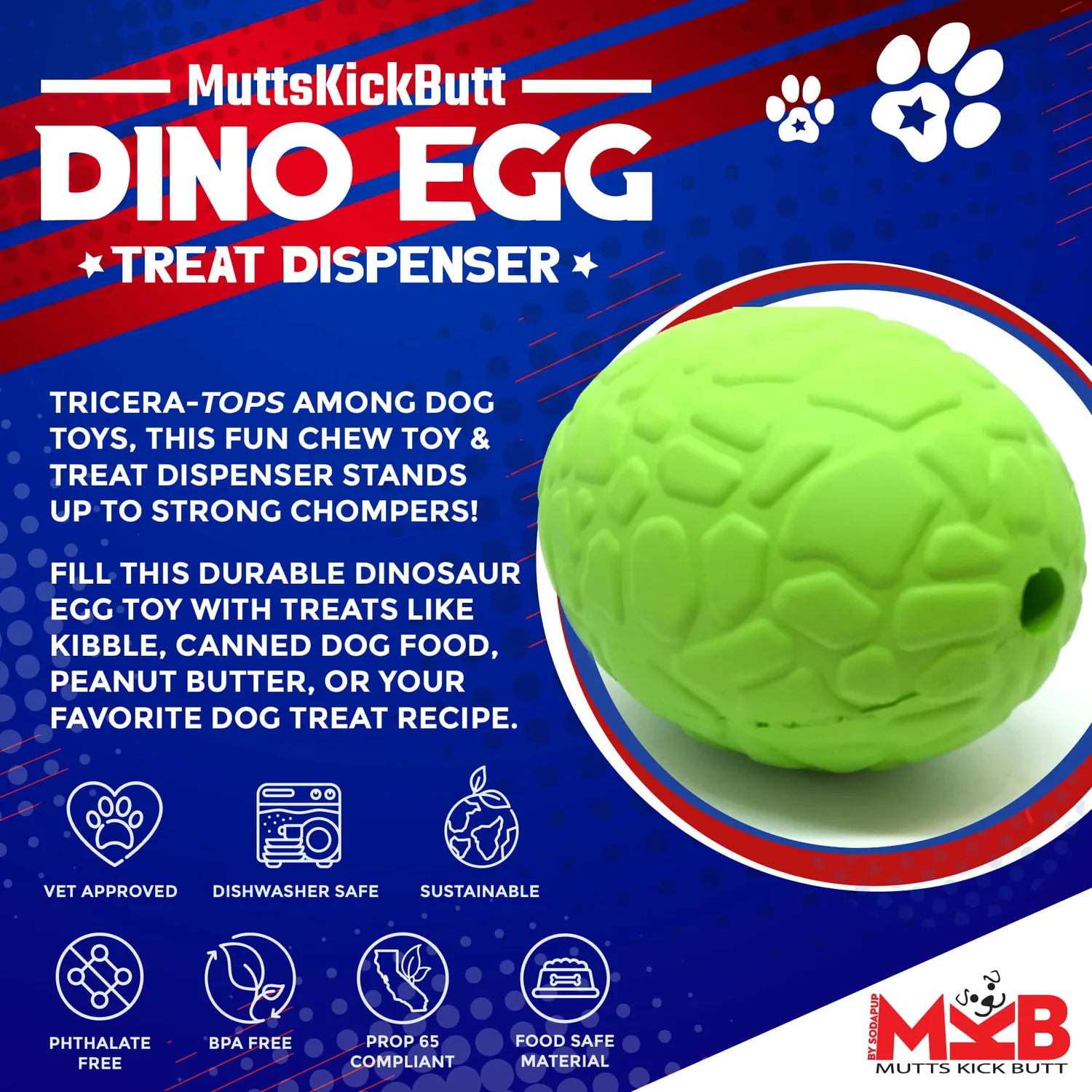 SodaPup Dinosaur Egg hundleksak large grön gummi