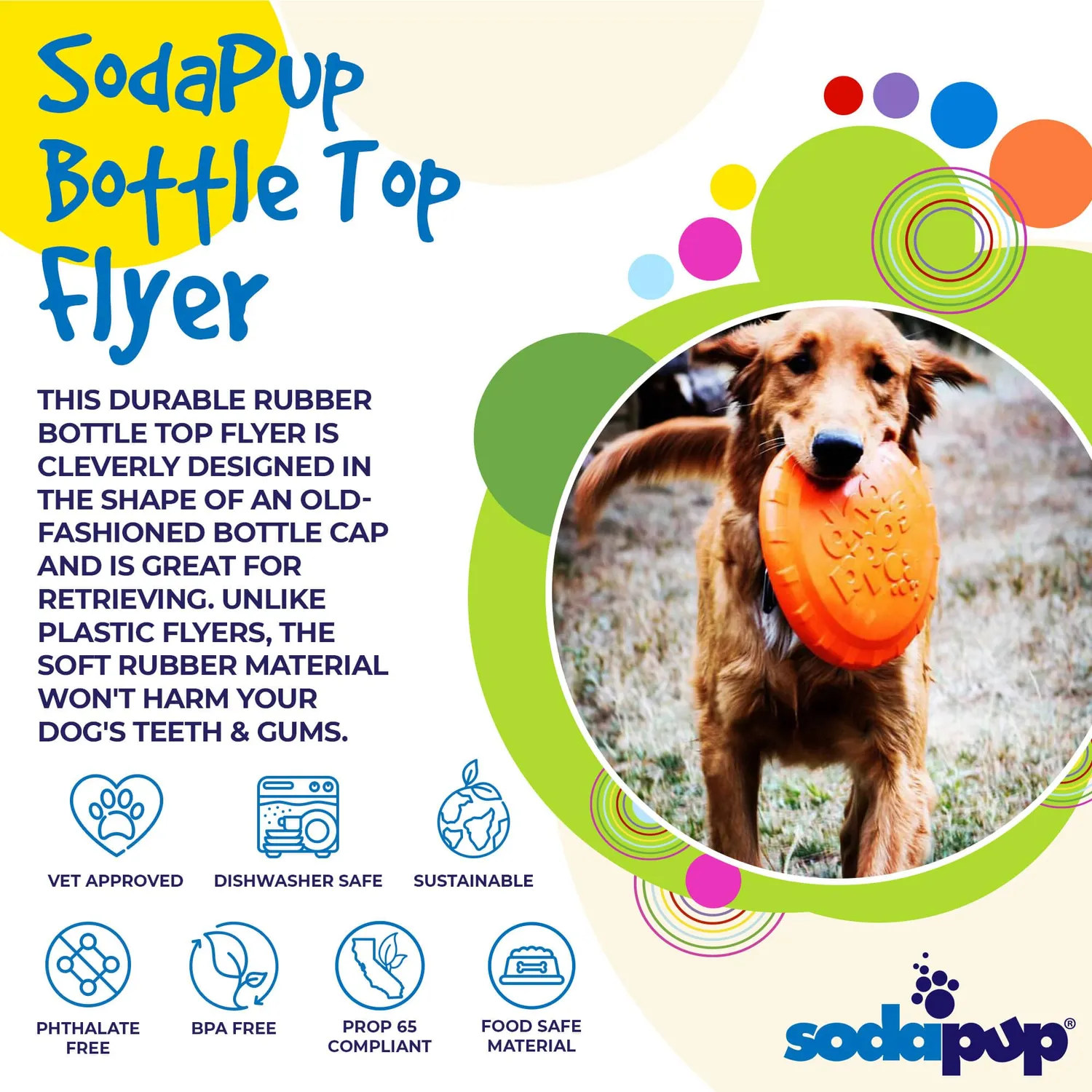 SodaPup Bottle Top Flyer frisbee Large orange naturgummi