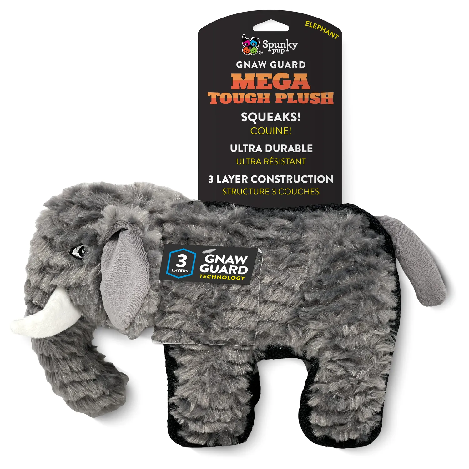 Spunky Pup Tough Plush Triple Stitch mjukisleksak Elefant Regular slitstark
