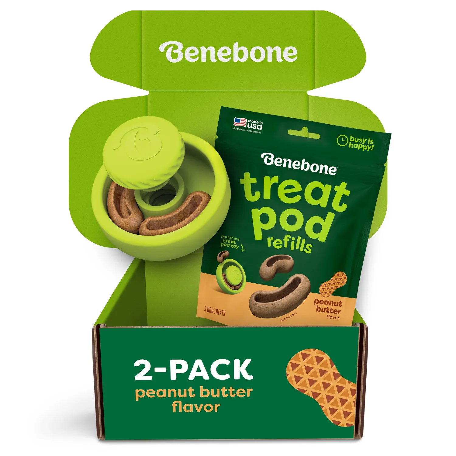 Benebone Tongue Twister & Treat Pod pusselleksak 2-pack jordnötssmör