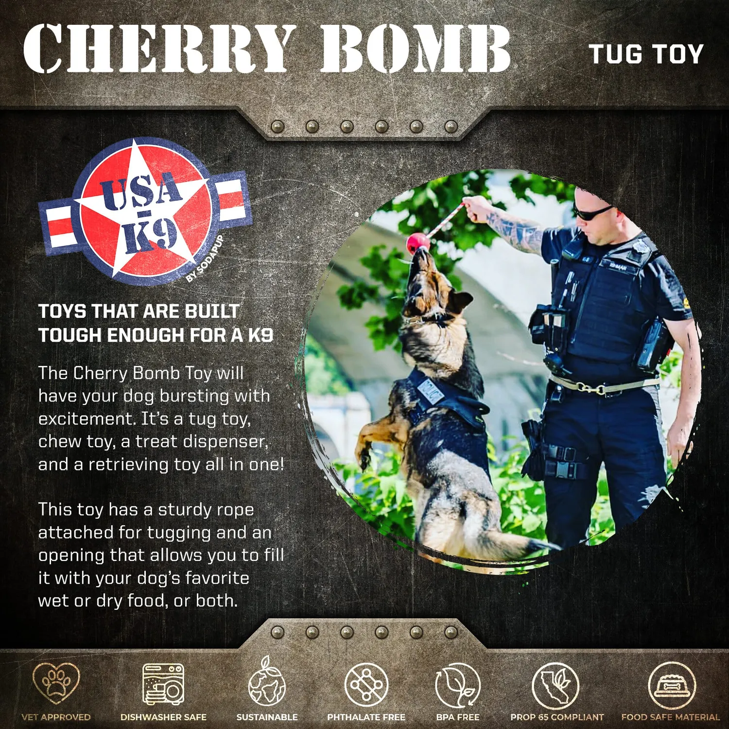 SodaPup USA-K9 Cherry Bomb tuggleksak large röd för starka tuggare