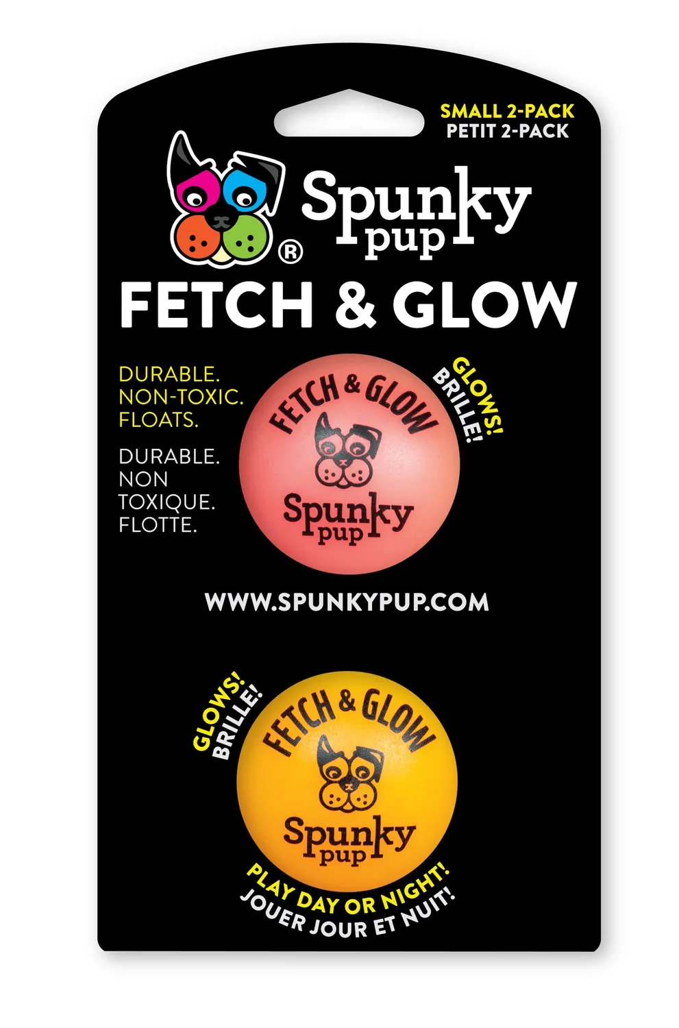 Spunky Pup Fetch & Glow hundboll medium självlysande
