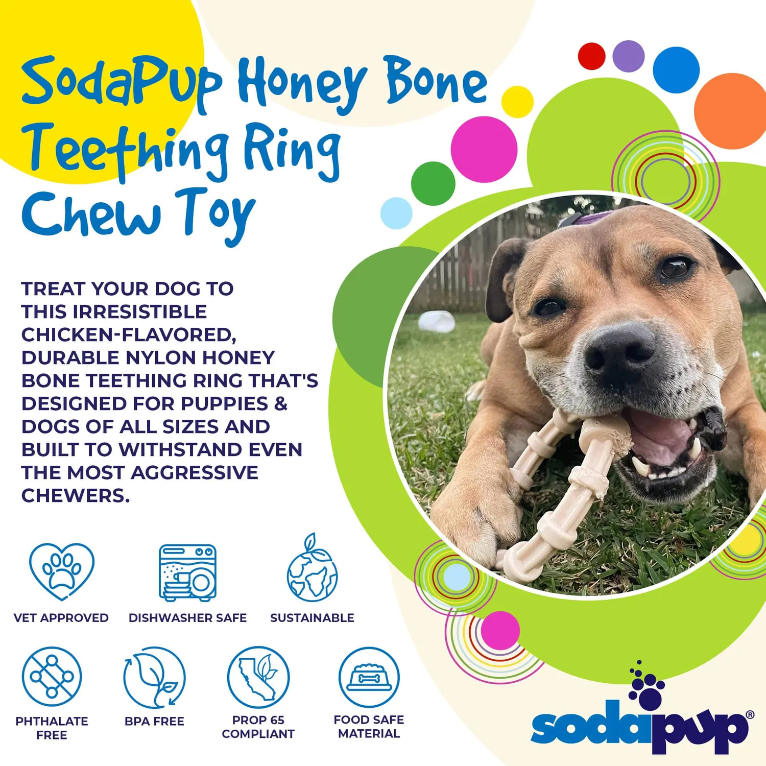 SodaPup Honey Bone Teething Ring tuggring kyckling