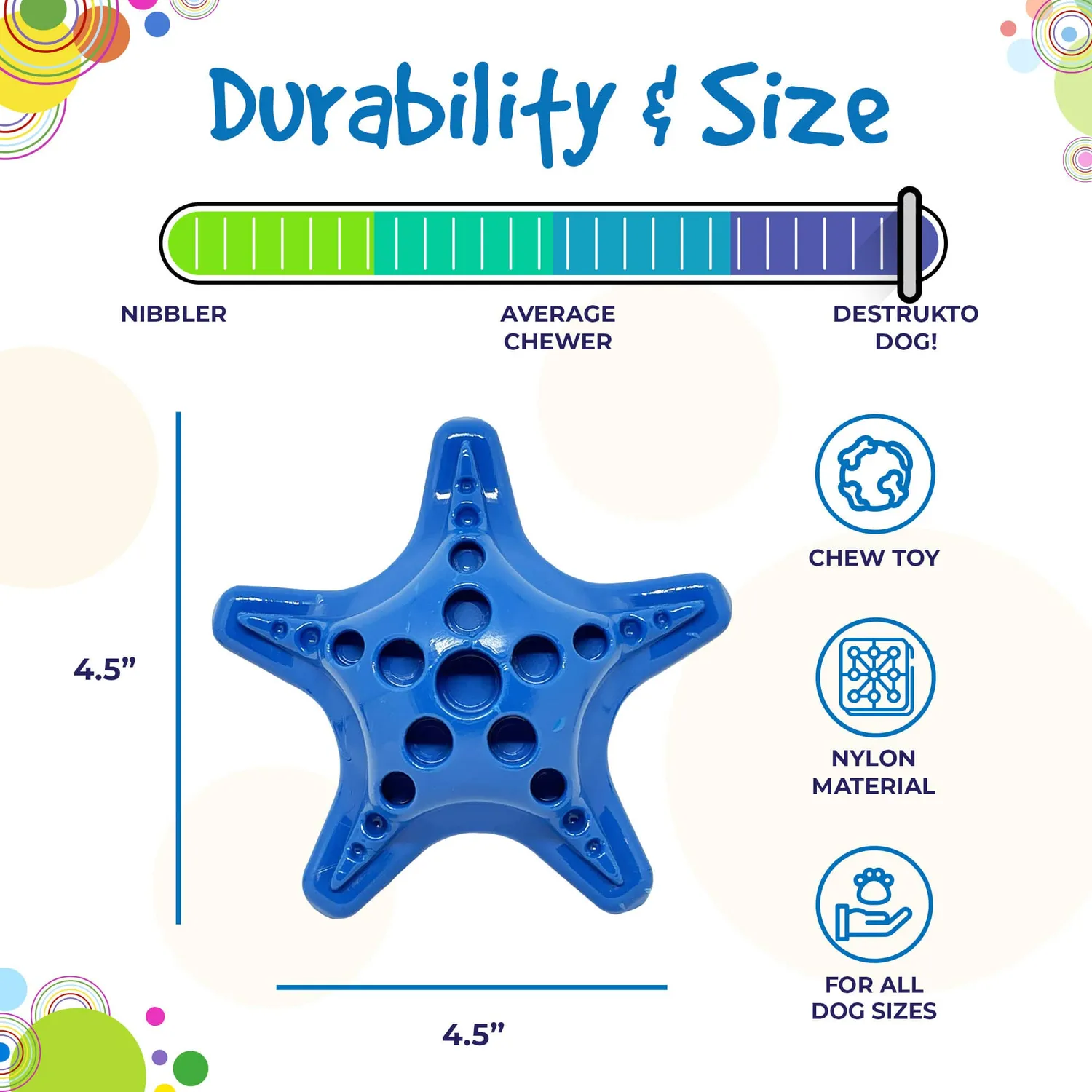 SodaPup Starfish nylon tuggleksak blå för starka tuggare