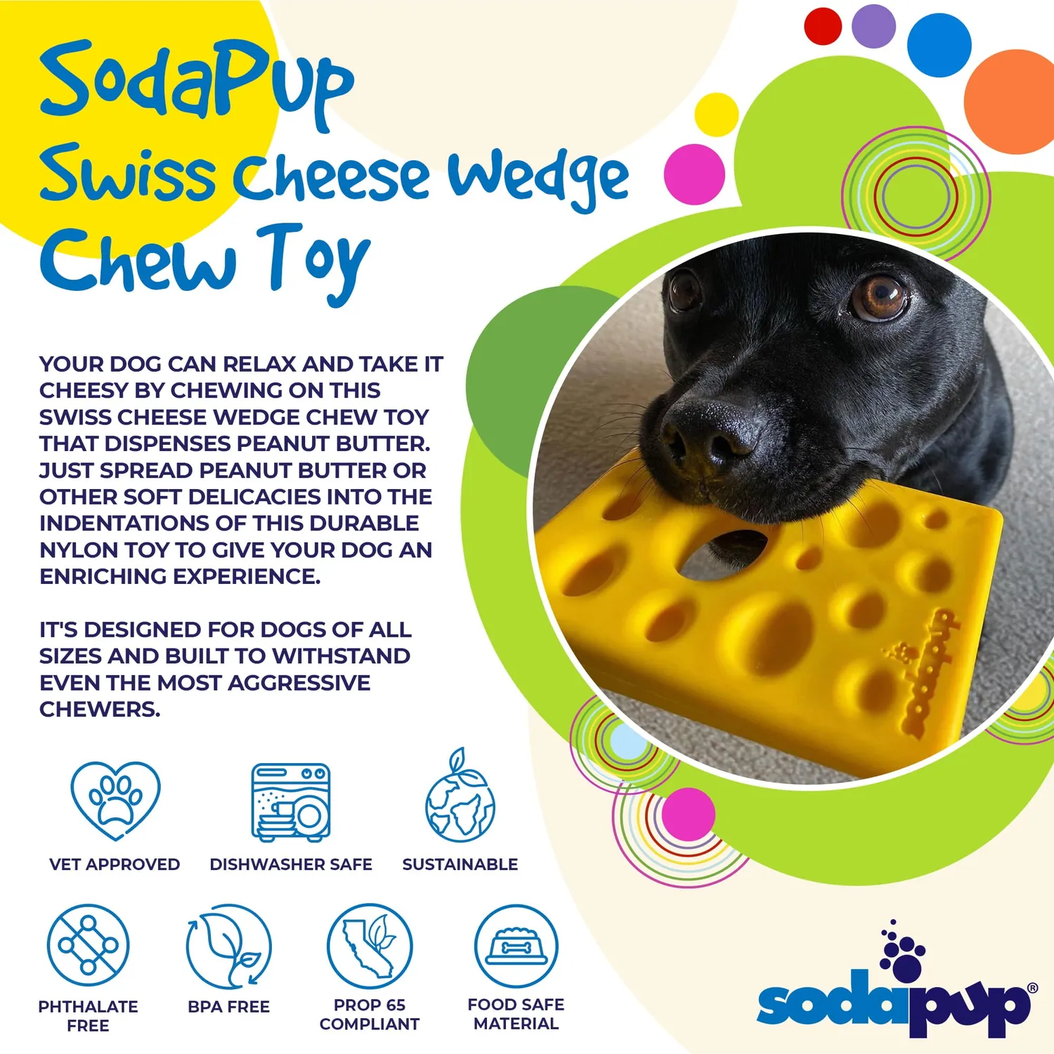 SodaPup Swiss Cheese Wedge tuggleksak nylon gul