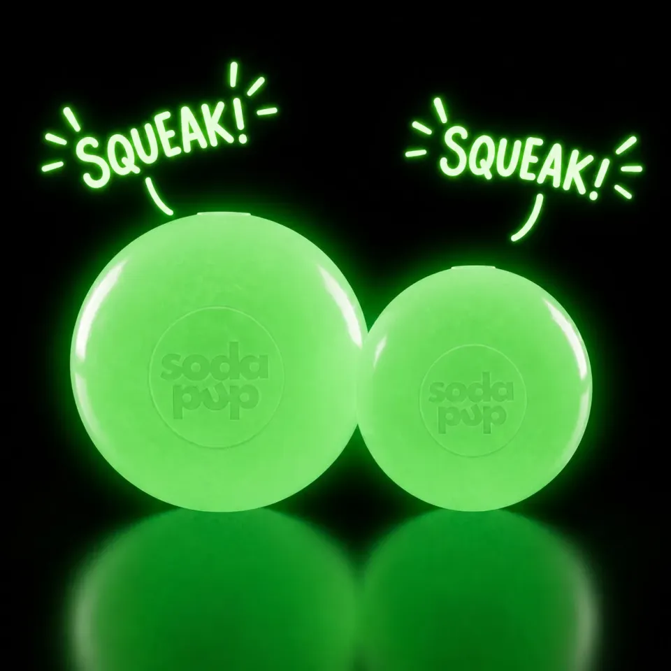 SodaPup Squeak Ball pipboll medium glow in the dark
