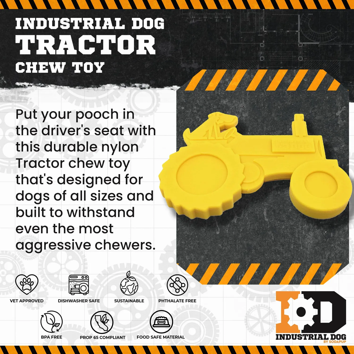 SodaPup Tractor tuggleksak yellow kraftig nylon