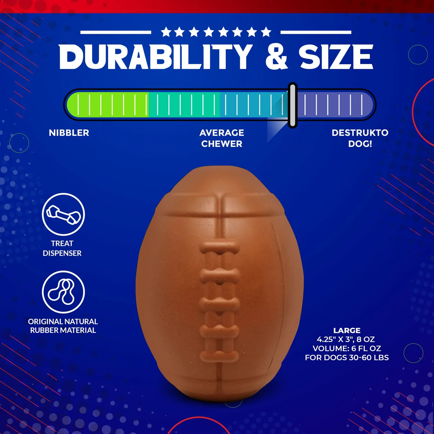 SodaPup Football tuggleksak brun large kraftiga bitare