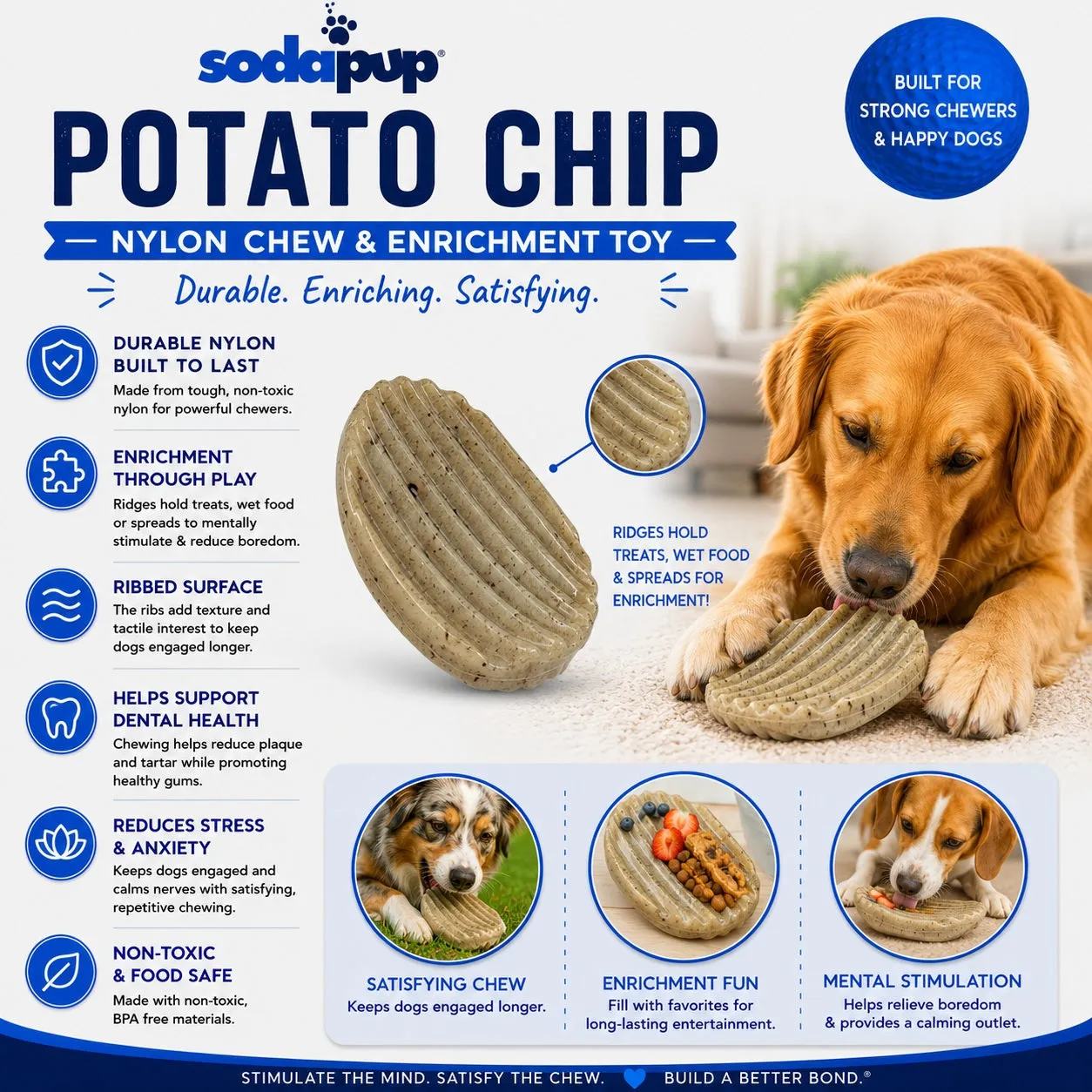 SodaPup Potato Chip tuggleksak brun berikning 2-i-1