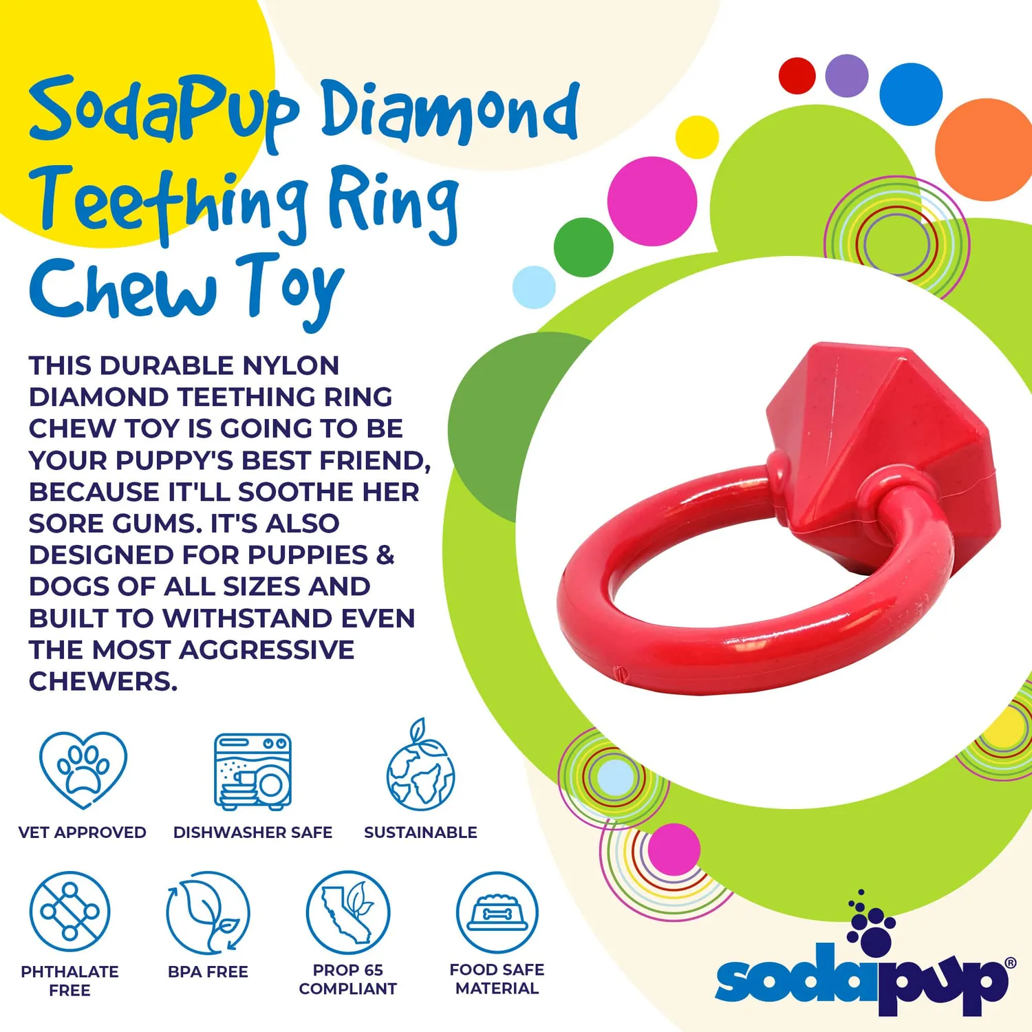 SodaPup Diamond Ring tuggleksak valp nylon röd