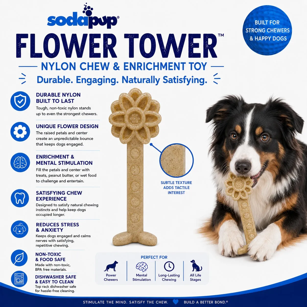 SodaPup Flower Tower tuggleksak liten brun 2-i-1