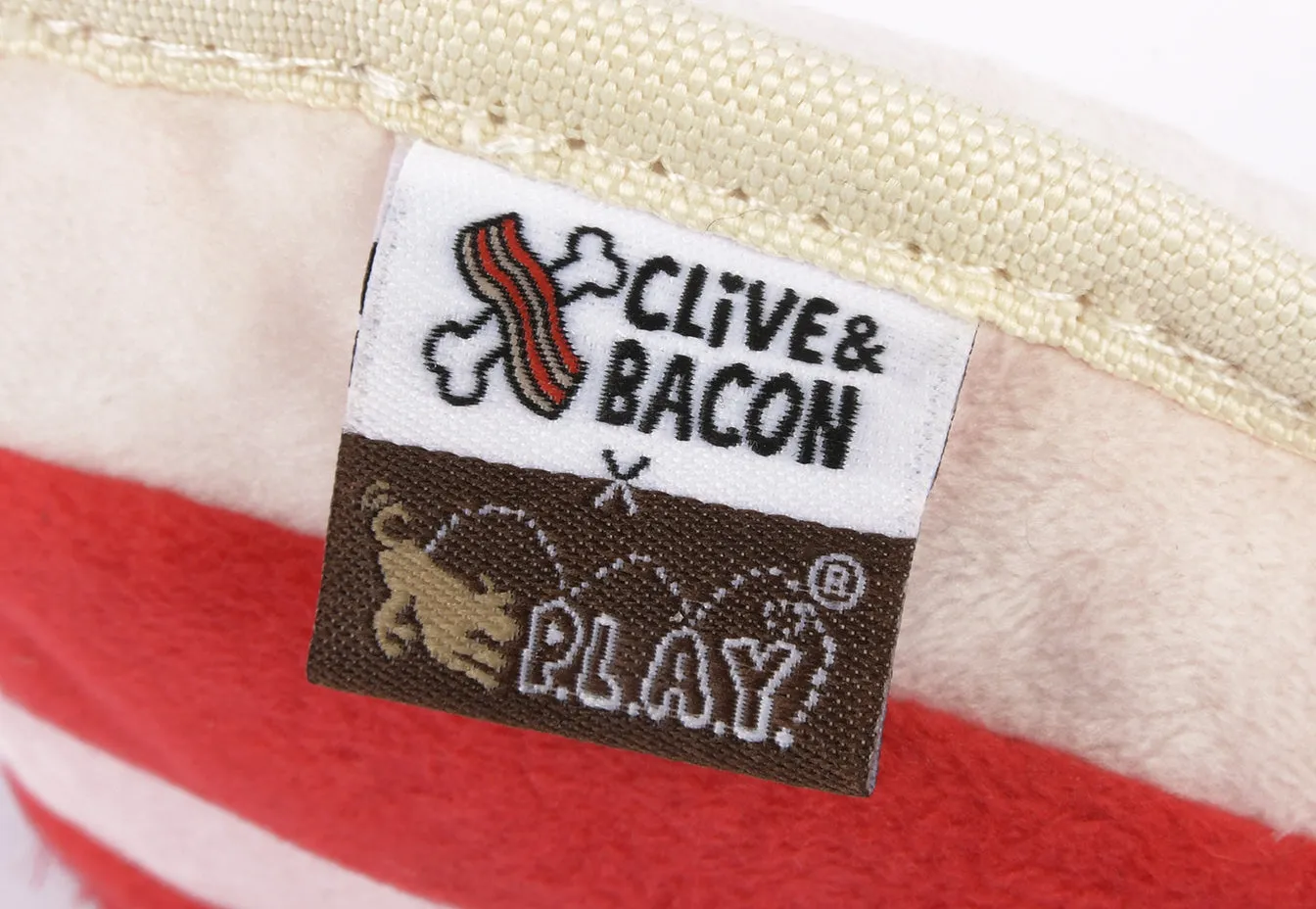 P.L.A.Y. Clive & Bacon Crispy Bacon hundleksak mjuk med prassel