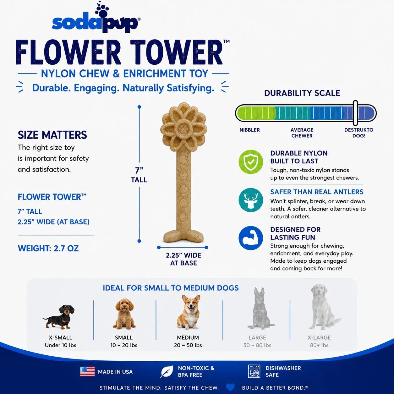 SodaPup Flower Tower tuggleksak liten brun 2-i-1