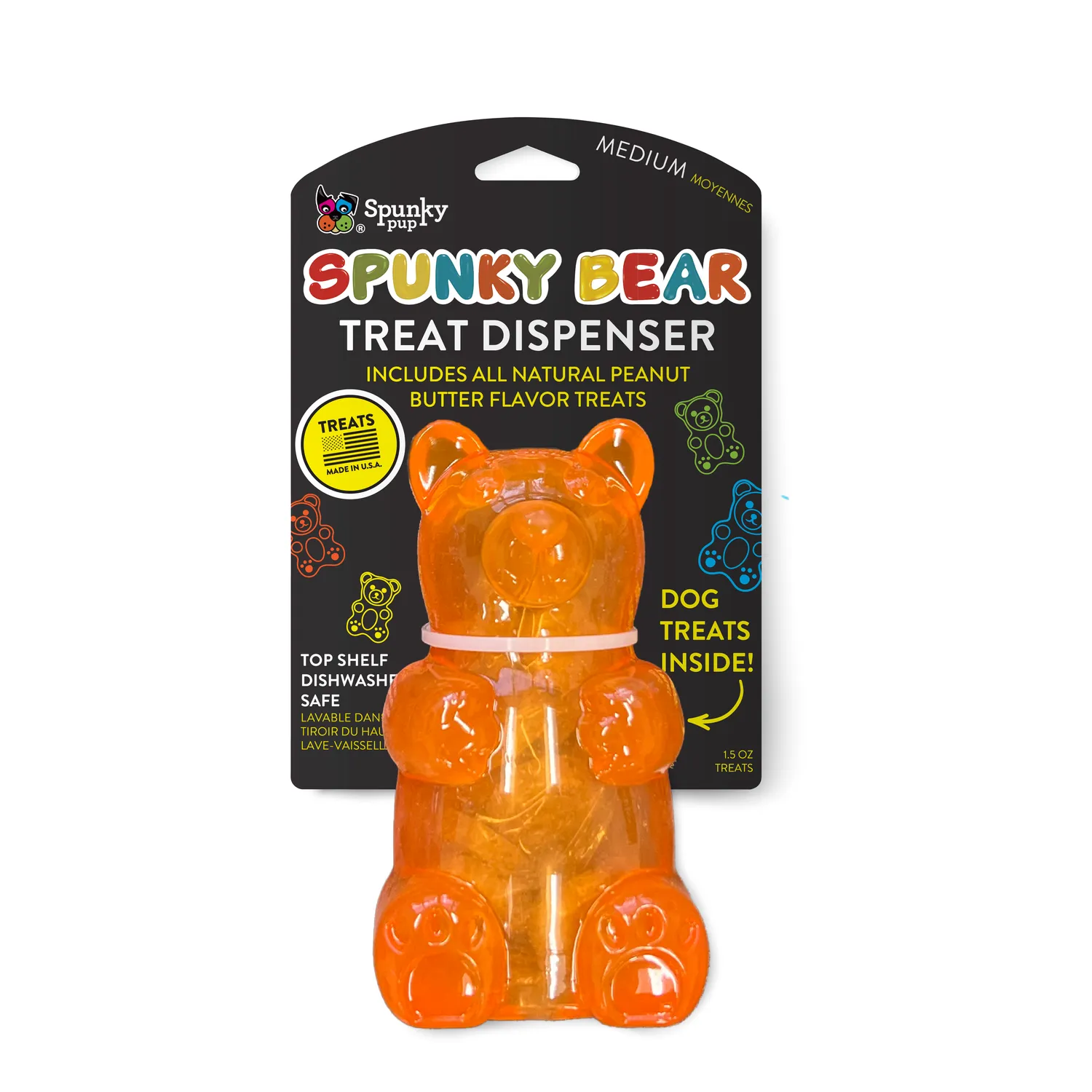Spunky Pup Gummy Bears hundleksak large orange godisdispenser
