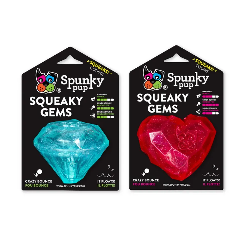 Spunky Pup Squeaky Gems Diamond hundleksak bla med pip