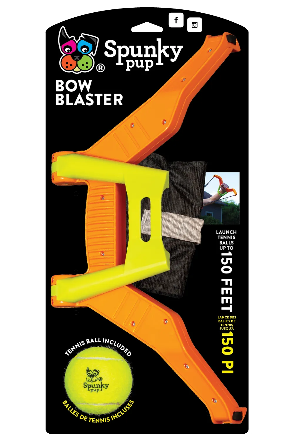 Spunky Pup Bow Blaster bollkastare med boll 45 m