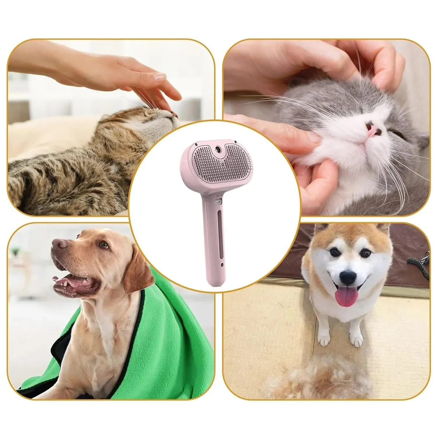 Pawtato Self-Cleaning Misting hundborste rosa med spray