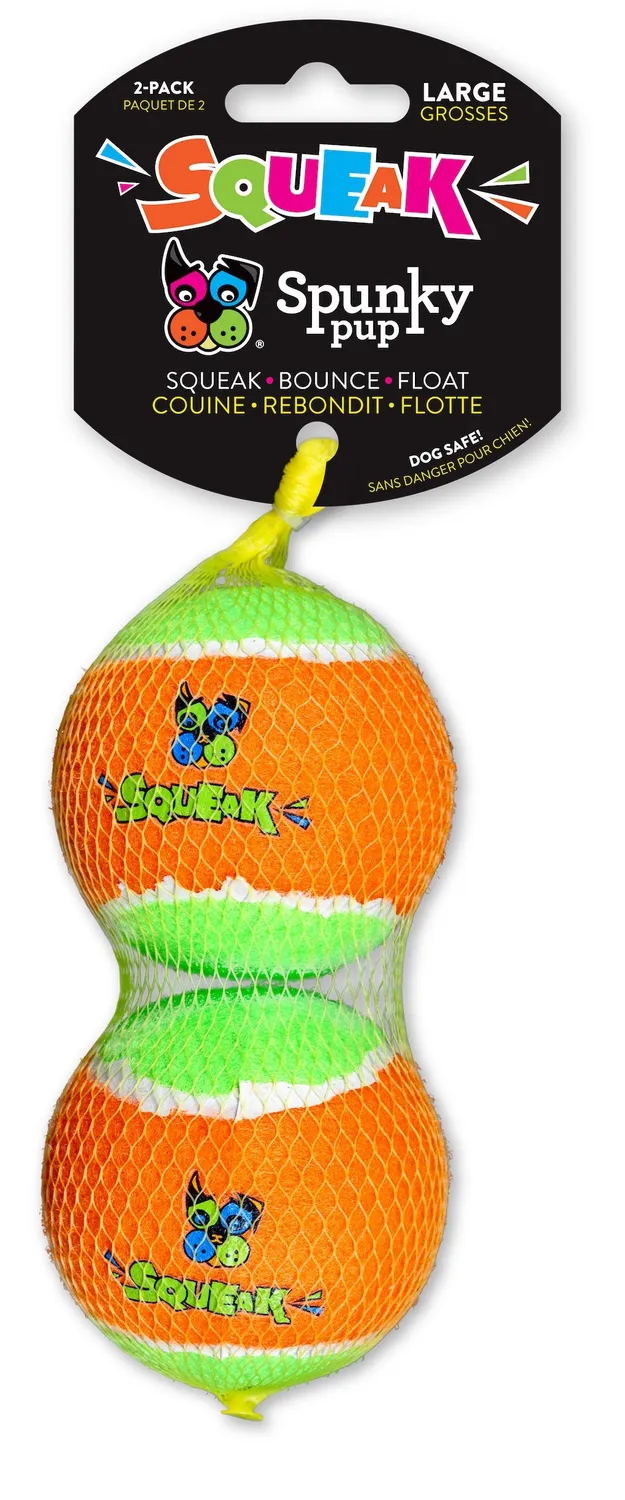 Spunky Pup Squeaky Tennis Balls pipboll M