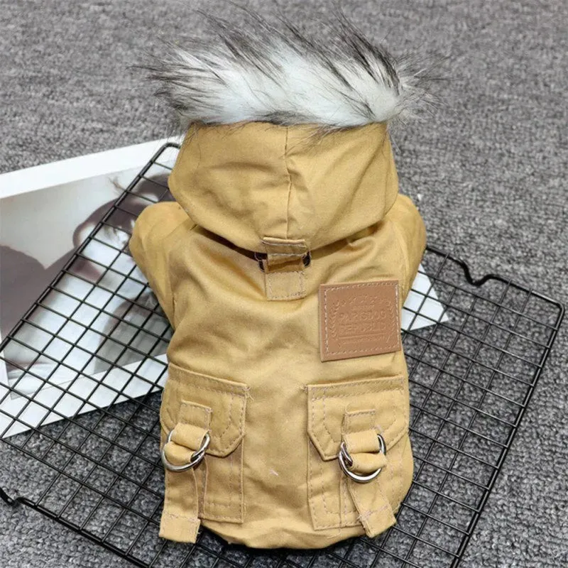 Pawtato Warm Hooded hundjacka khaki med luva