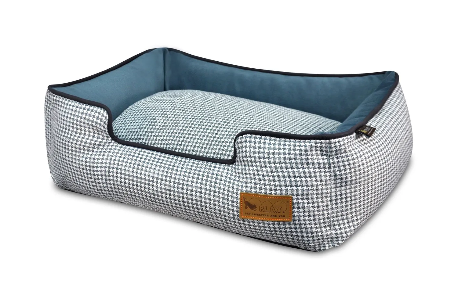 P.L.A.Y. Houndstooth Lounge Bed hundsäng M ljusblå kant
