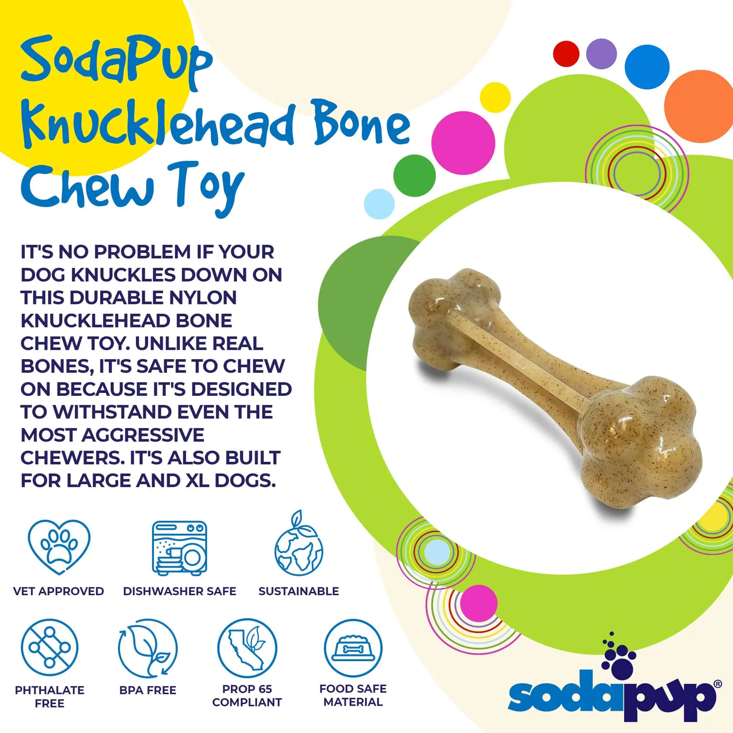 SodaPup Knuckle Bone tuggben nylon large brunt