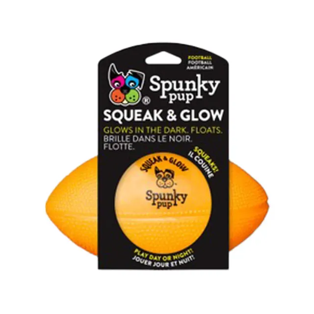 Spunky Pup Squeak & Glow Football boll grön