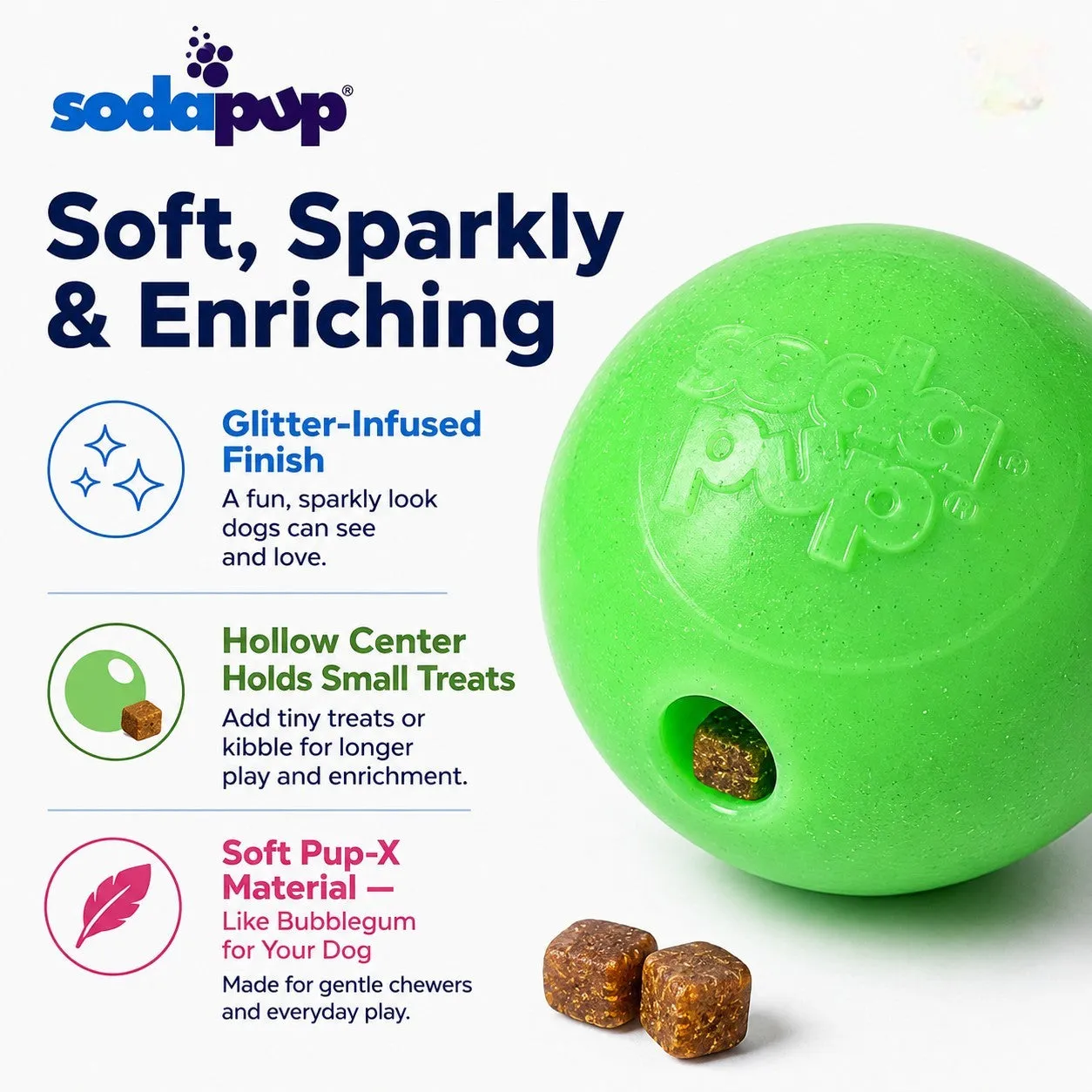 SodaPup Glitter apportboll grön 2-pack mjuk