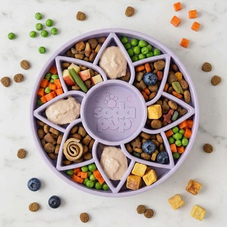 SodaPup Sunflower Softie eTray slow feeder gul lila